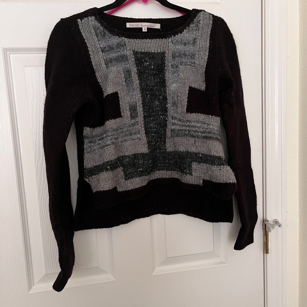 RACHEL Rachel Roy Black and Gray Crew Neck Sweater